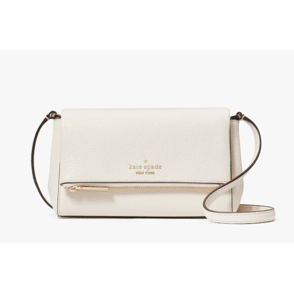New Kate Spade Leila Mini Zip Crossbody Pebble Leather Parchment - Picture 1 of 6